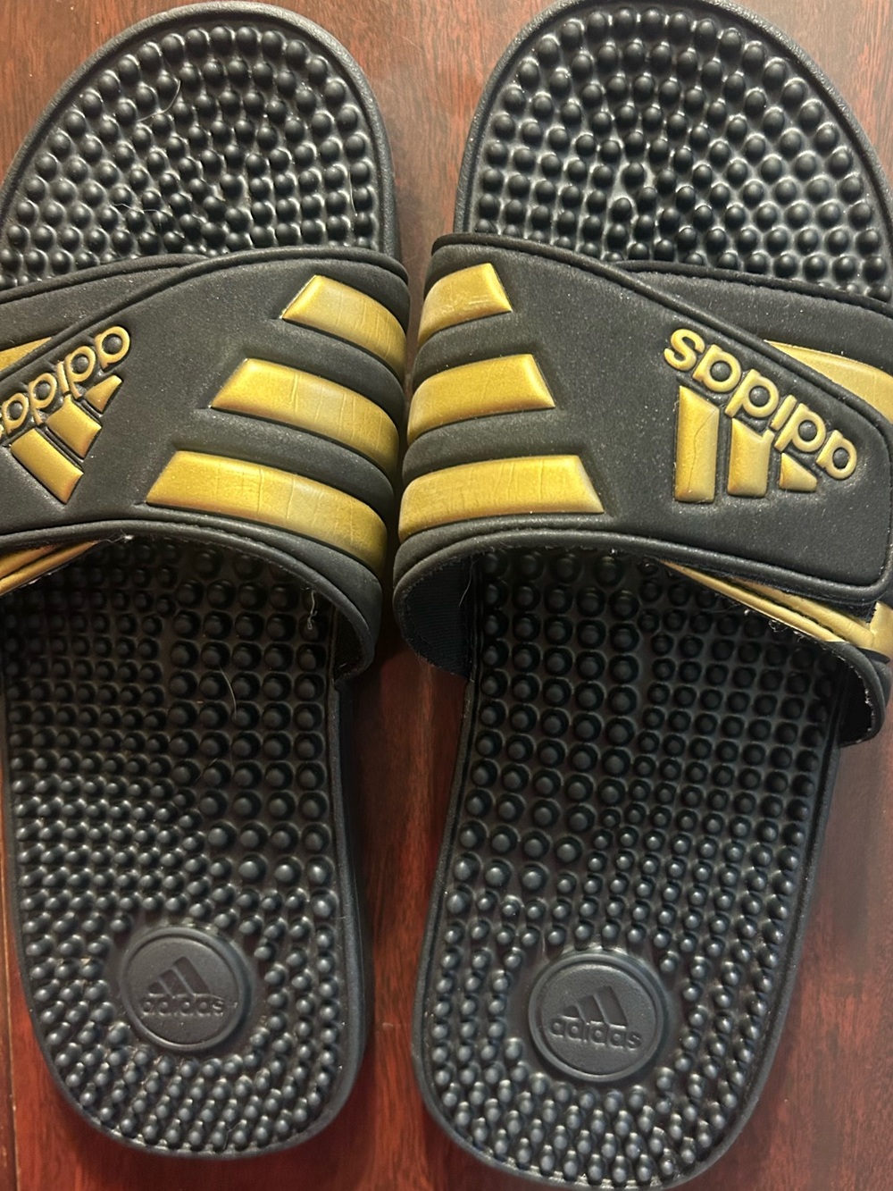 New Adidas Black and Gold Men's Slide Sandals